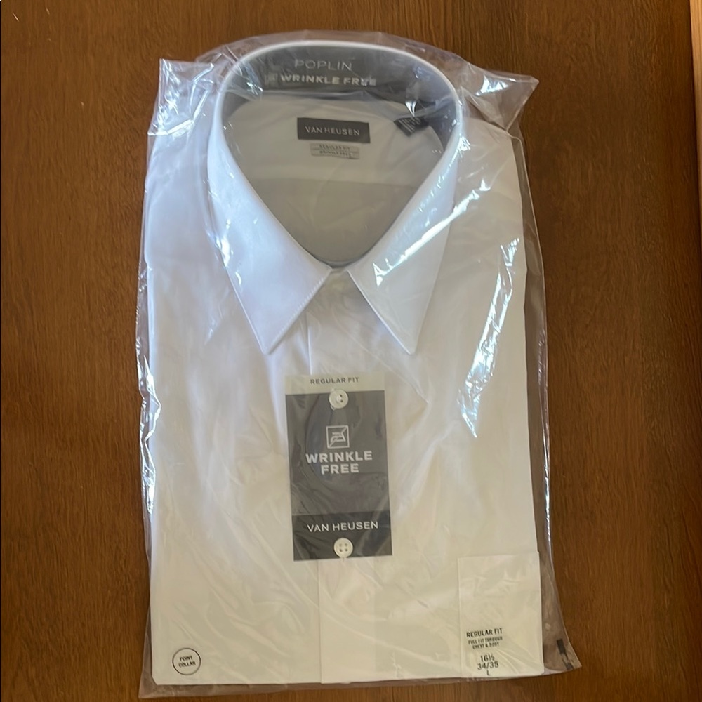 Van Heusen Men’s White Poplin Wrinkle-Free Dress Shirt